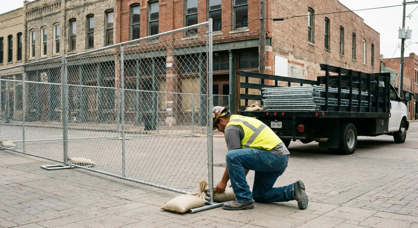 Temporary fence installation in Tigard urban environment