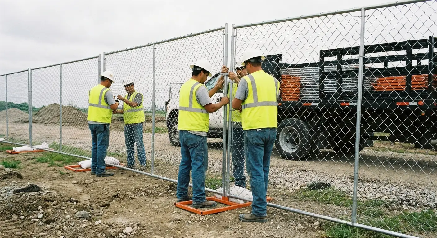 Bridgeport Temp Fencing team installing temporary fencing in Tigard, OR