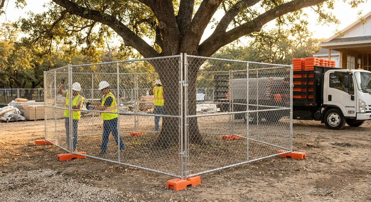 Tree protection zone fencing background in Tigard, OR