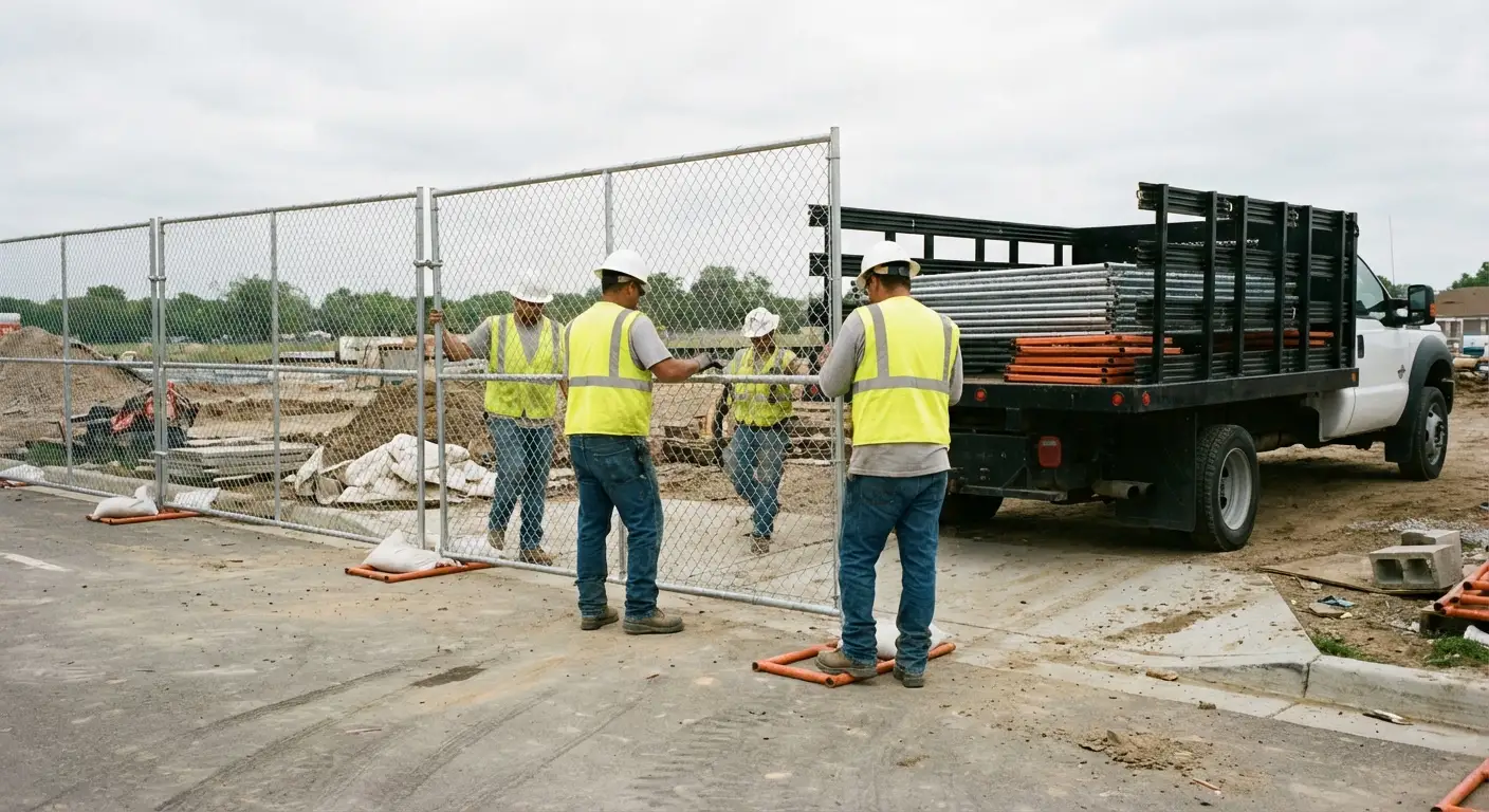 Bridgeport Temp Fencing team securing a construction site perimeter in Tigard, OR