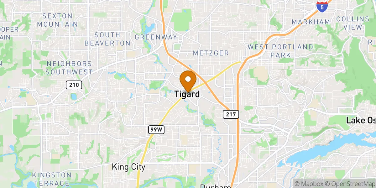 Downtown Tigard neighborhood map in Tigard, OR